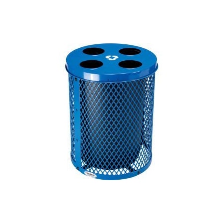Outdoor Steel Diamond Recycling Can With Multi-Stream Lid, 36 Gallon, Blue